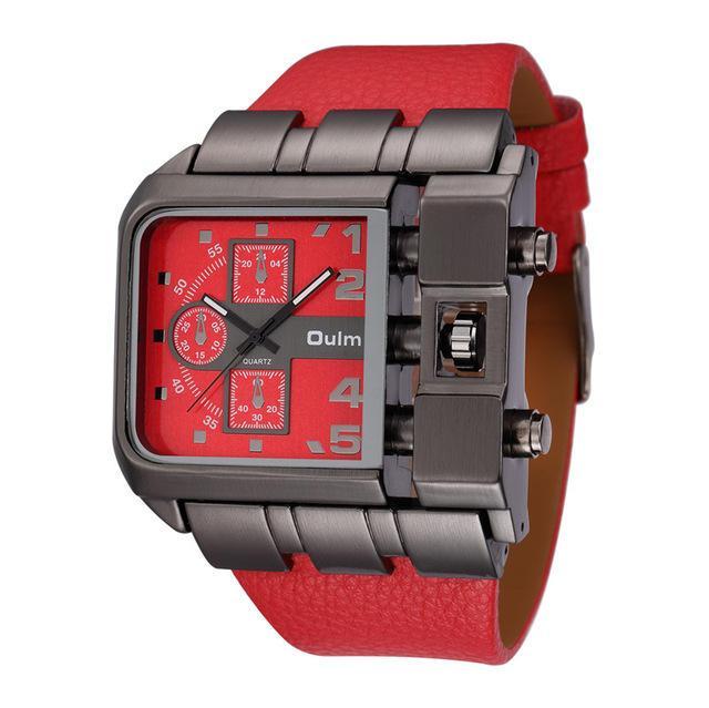 shopping שעונים לגבר OULM 3364 Fashionable Creative Watch Square Dial Unique Design Leather Strap Quartz Watch