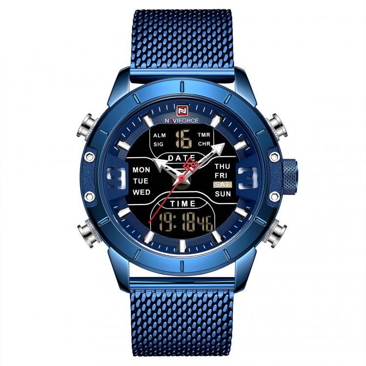 shopping שעונים לגבר NAVIFORCE 9153 Business Style LED Dual Digital Watch Waterproof Full Steel Quartz Watch