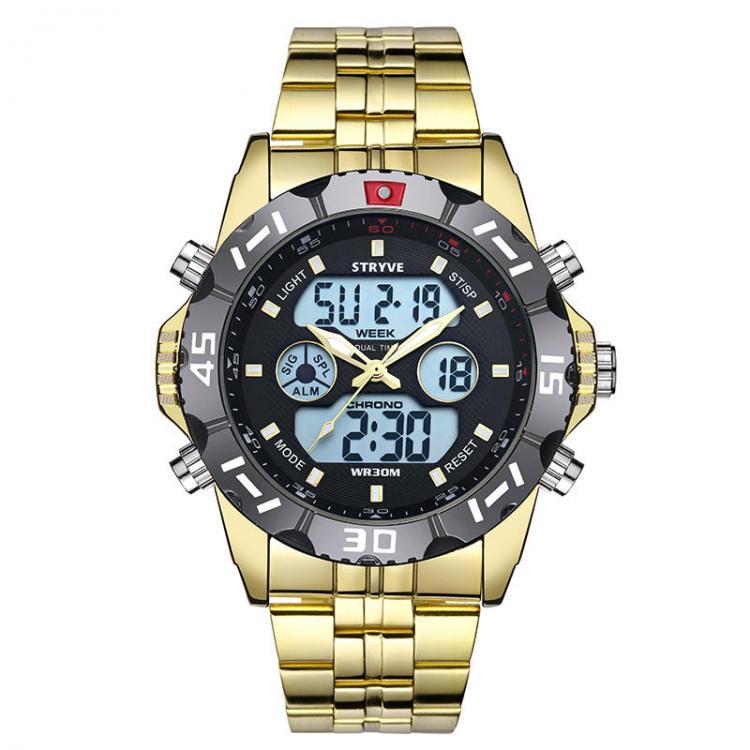 shopping שעונים לגבר STRYVE S8011 Chronograph Alarm Calendar Stainless Steel Sport Dual Display Digital Watch