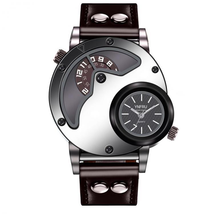 shopping שעונים לגבר YNFRU Fashionable Men Creative Watch Dual Display Clock Leather Strap Quartz Watch