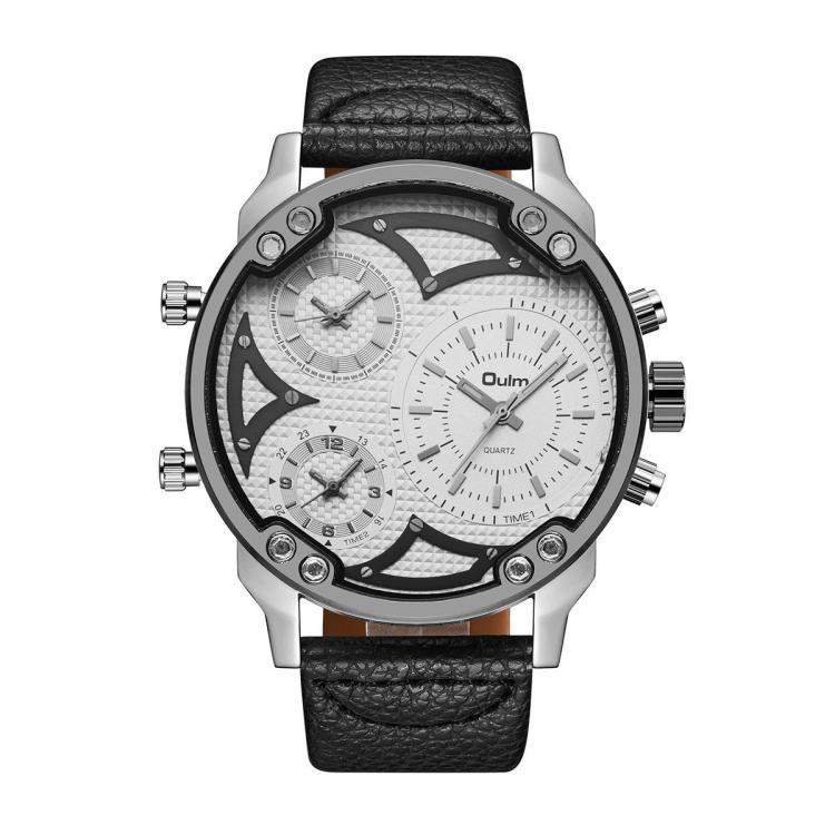 shopping שעונים לגבר OULM HP3548A Work-dials Military Style Men Watch Genuine Leather Strap Quartz Watches