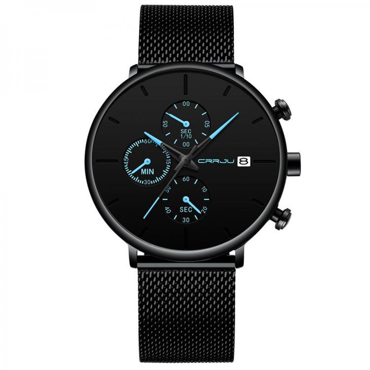 shopping שעונים לגבר CRRJU 2268 Men Full Mesh Steel Band Fashion Needle Dial Design Calendar Quartz Watch