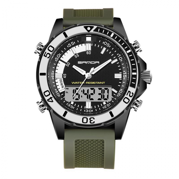 shopping שעונים לגבר SANDA 003 Fashion Men LED Dual Display Watch Silicone Strap Swimming Diving Sport Watch