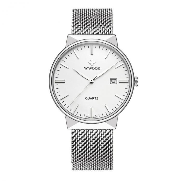 shopping שעונים לגבר WWOOR 8826 Ultra Thin Stainless Steel Watches Men Fashion Calendar Quartz Watch