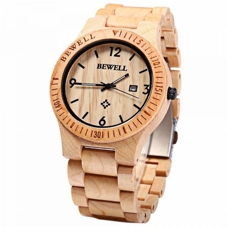shopping שעונים לגבר BEWELL ZS-W086B Men Natural Wooden Auto Calendar Display Fashion Quartz Wrist Watch