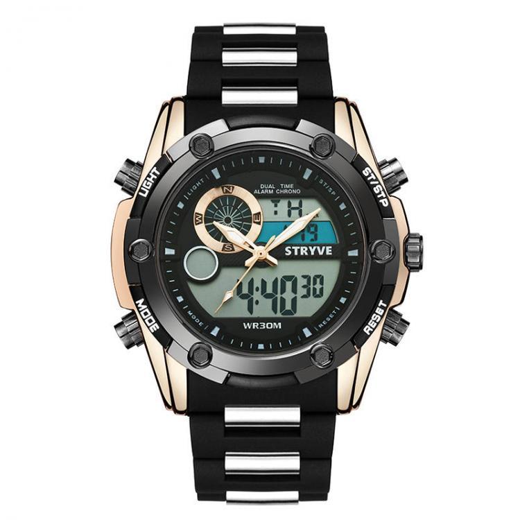 shopping שעונים לגבר STRYVE S8006 Dual Display Digital Watch Chronograph Alarm Stopwatch Luminous Display Sport Watch