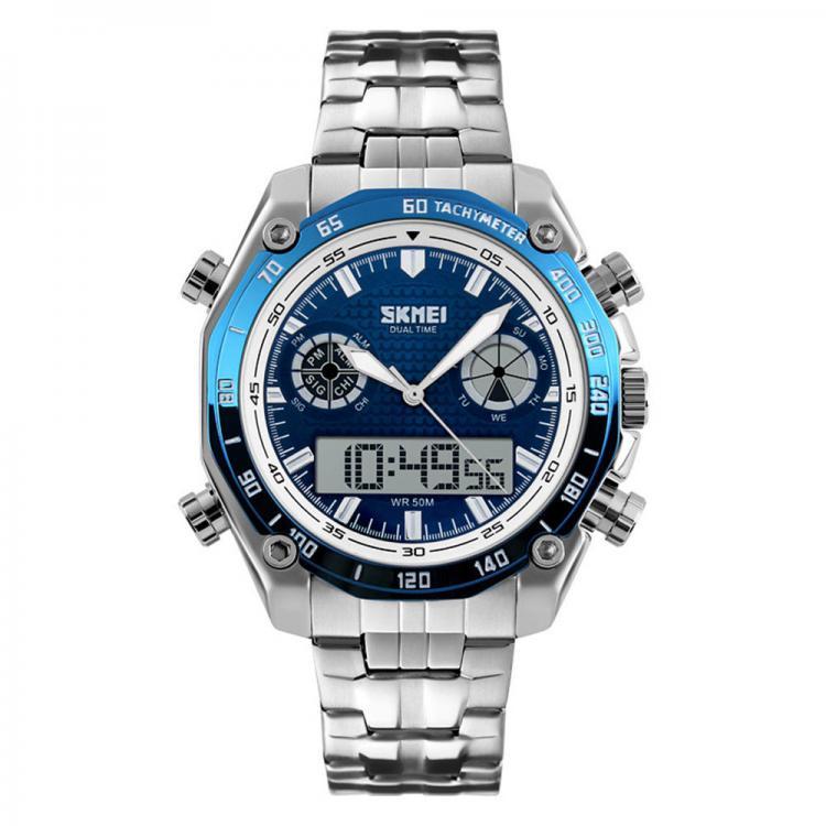 shopping שעונים לגבר SKMEI 1204 Dual Dsplay Digital Watch Men Stainless Steel Strap Luminous Alarm Outdoor Sport Watch
