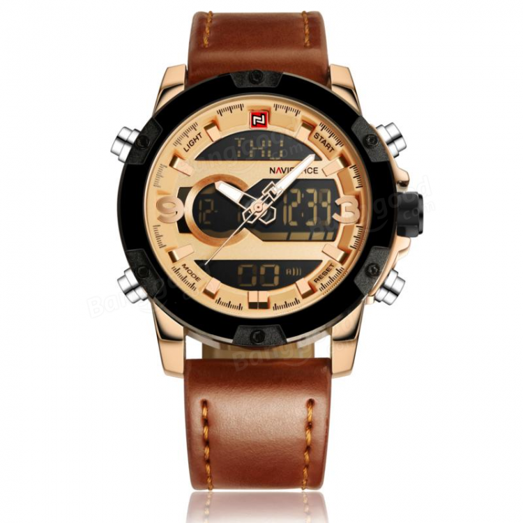 shopping שעונים לגבר NAVIFORCE NF9097 Fashion Men Dual Display Watch Luxury Leather Strap Sport Watch