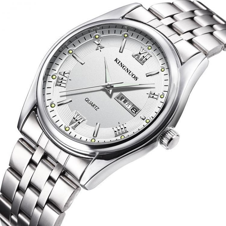 shopping שעונים לגבר KINGNUOS 1858 Full Steel Casual Style Men Wrist Watch Date Week Display Quartz Watch