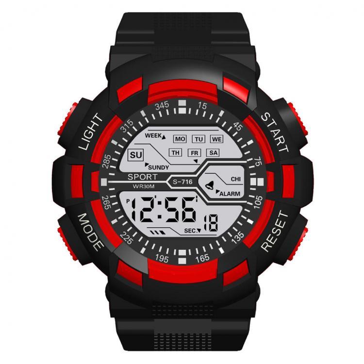 shopping שעונים לגבר HONHX S716 Fashion Colorful Night Light Men Alarm Clock Week Display Sport Digital Watch