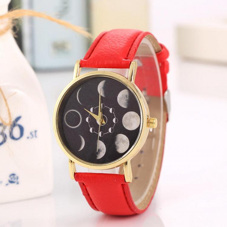 shopping שעונים לגבר Solar Moon Phase Lunar Eclipse Unisex Watch Leather Strap Quartz Watch for Women Men
