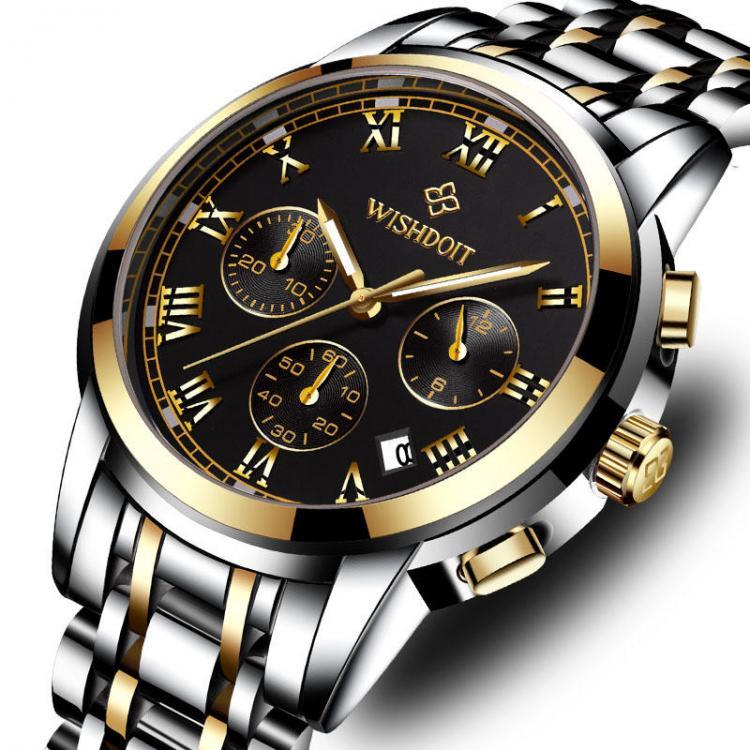 shopping שעונים לגבר WISHDOIT WSD-016 Men Watch Fashion Chronograph Stainless Steel Strap Wrist Watch