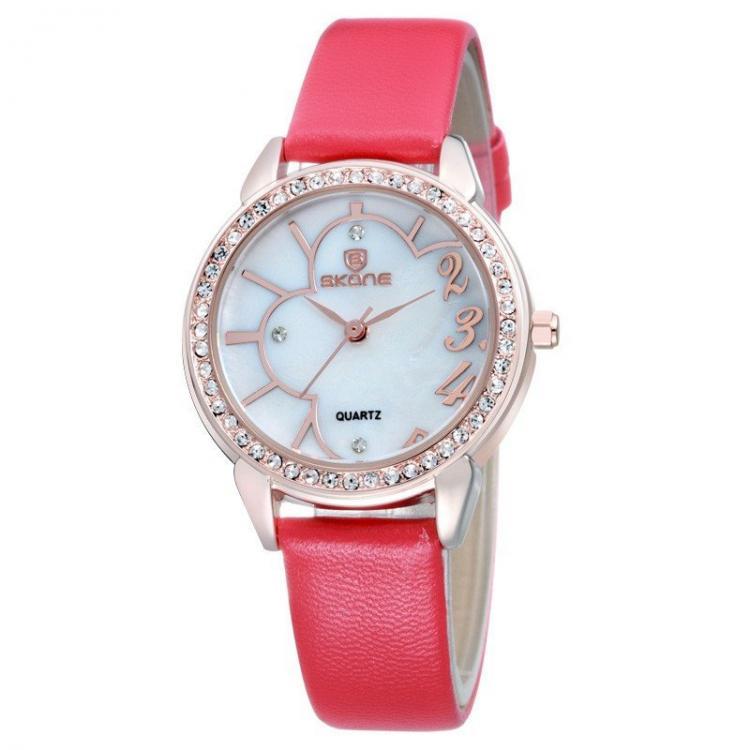 shopping שעונים לגבר SKONE 9259 Female Waterproof Flower Rhinestones Round Dial Quartz Watch