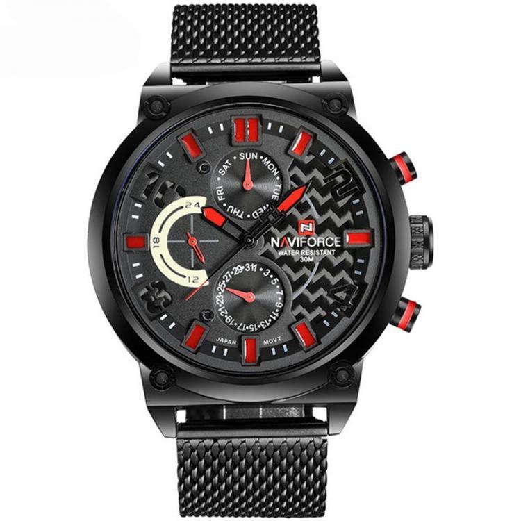 shopping שעונים לגבר NAVIFORCE 9068 Stainless Steel Strap Quartz Watches Waterproof Week Display Men Watch