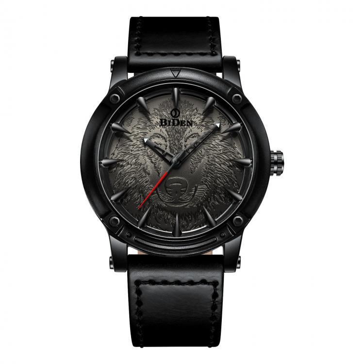 shopping שעונים לגבר BIDEN BD0185 Wolf Dial Display Fashionable Men Wrist Watch Analog Leather Band Quartz Watch