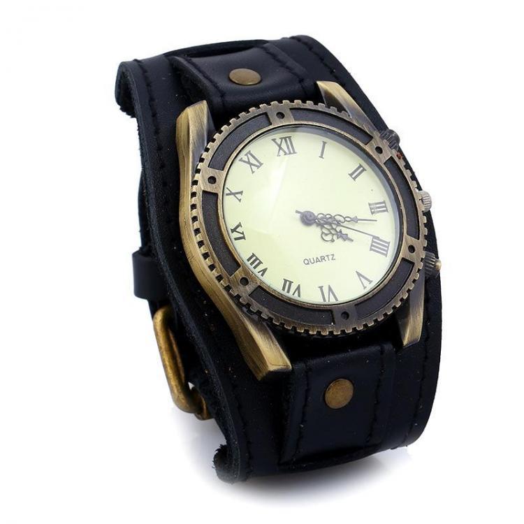 shopping שעונים לגבר Retro Punk Style Leather Bands Men Fashion Pointer Quartz Watch