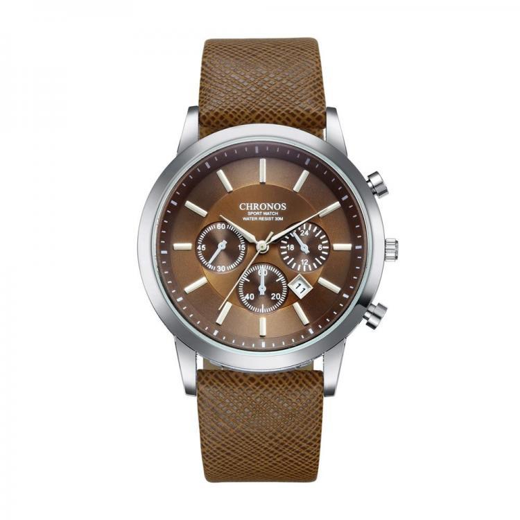 shopping שעונים לגבר CHRONOS Casual Style Calendar Men Wrist Watch False Small Dials Leather Strap Quartz Watch