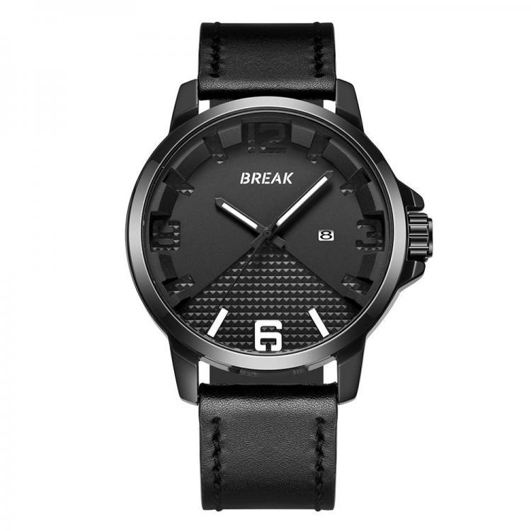 shopping שעונים לגבר BREAK 3301 Casual Style Waterproof Men Wrist Watch Leather Strap Date Display Quartz Watch