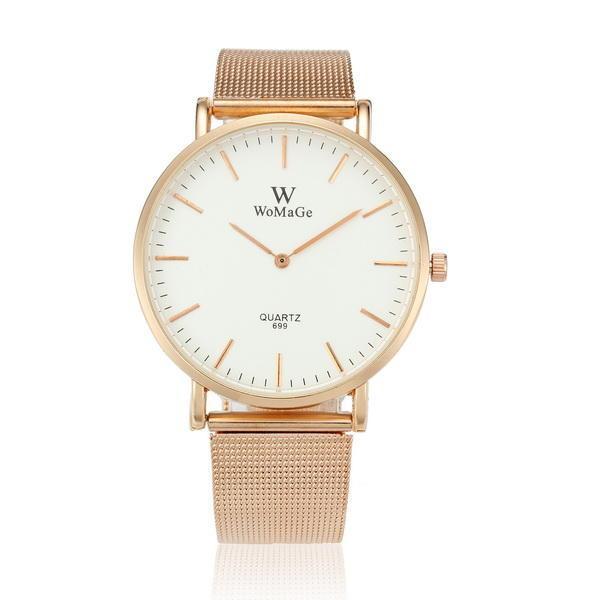 shopping שעונים לאישה Fashion Couple Quartz Watch Casual Rose Gold Mesh Band Wrist Watch