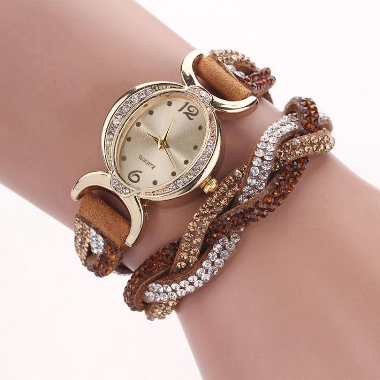 shopping שעונים לאישה DUOYA D014 Rhinestones Elegant Ladies Watch Leather Strap Bracelet Watches