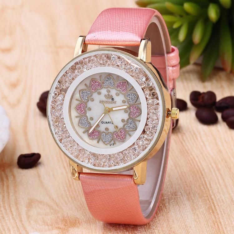 shopping שעונים לאישה Crystal Shining Dress Ladies Watch Rose Gold Case Leather Strap Quartz Watches