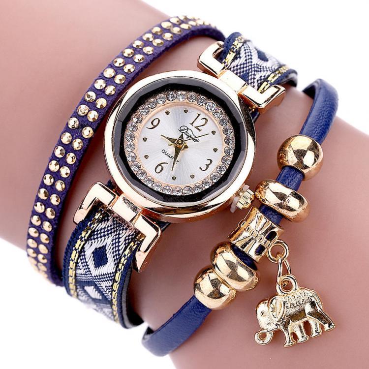 shopping שעונים לאישה DUOYA XR1889 Fashionable Gold Elephant Ladies Bracelet Watch Leather Strap Quartz Watches