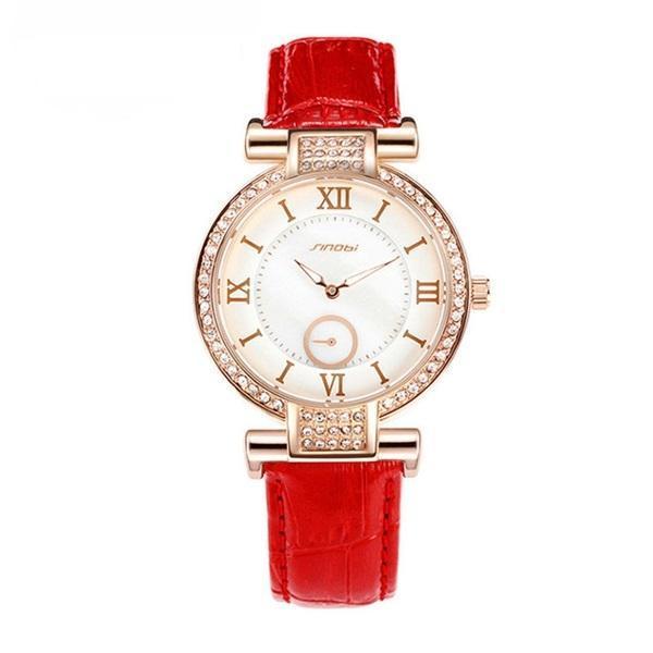 shopping שעונים לאישה SINOBI 8192 Fashion Style Diamond Case Ladies Women Watch Leather Roman Numerals Dial Quartz Watch