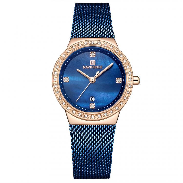 shopping שעונים לאישה NAVIFORCE 5005 Diamonds Casual Style Ladies Wrist Watch Mesh Steel Date Display Quartz Watch