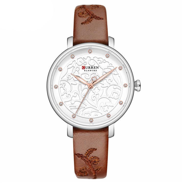 shopping שעונים לאישה CURREN 9046 Crystal Leather Band Women Wrist Watch Elegant Design Quartz Watch