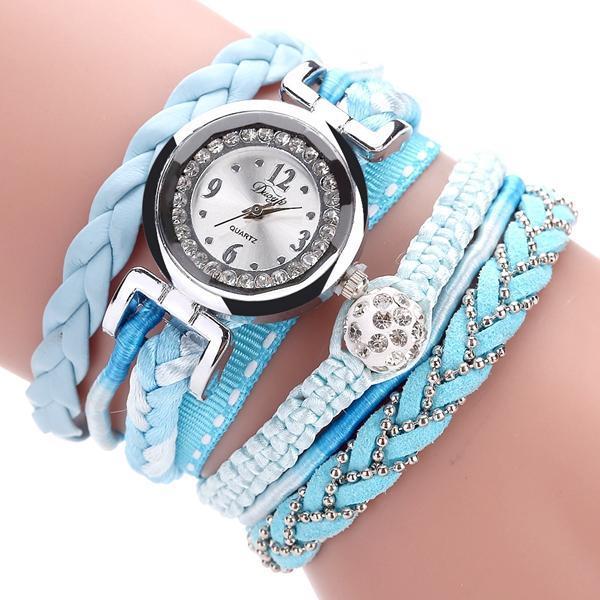 shopping שעונים לאישה DUOYA DY080 Fashionable Fine Leather Band Winding Ladies Bracelet Watch Braided Quartz Watches