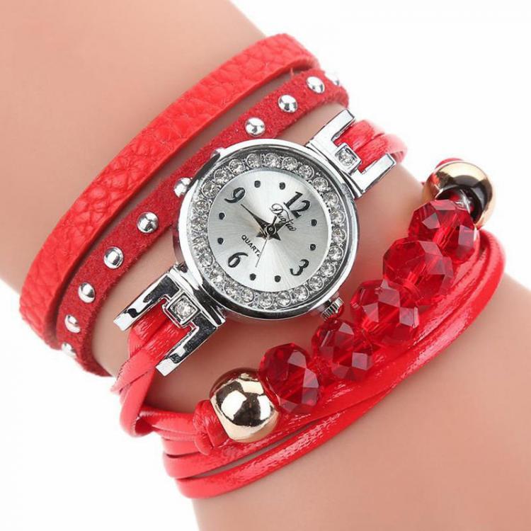 shopping שעונים לאישה DUOYA D214 Crystal Casual Style Women Bracelet Watch Gift Leather Strap Quartz Watch