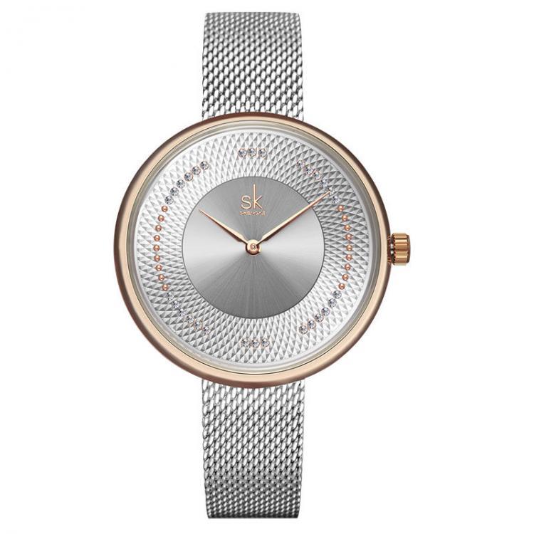 shopping שעונים לאישה SHENGKE SK K0132 Full Steel Crystal Dial Fashion Women Elegant Quartz Watch