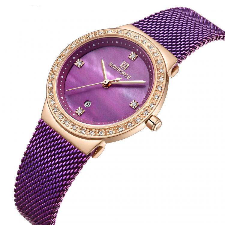shopping שעונים לאישה NAVIFORCE 5005 Crystal Casual Style Ladies Wrist Watch Waterproof Stainless Steel Band Quartz Watch