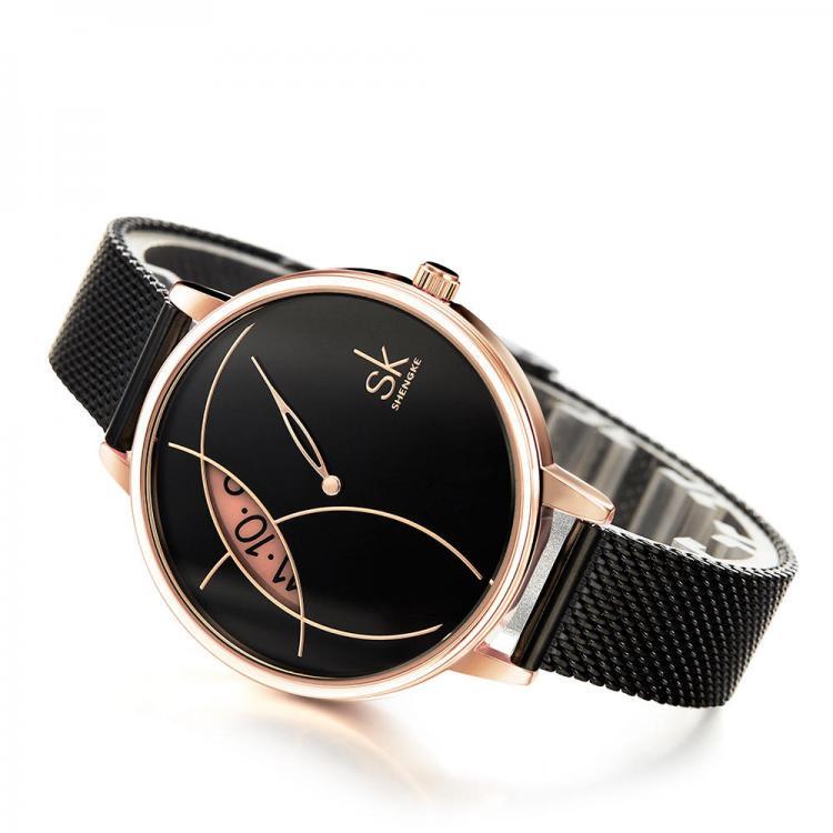 shopping שעונים לאישה SHENGKE SK K0091 Creative Eye Shape Turntable Hour Dial Women Full Steel Strap Women Quartz Watch