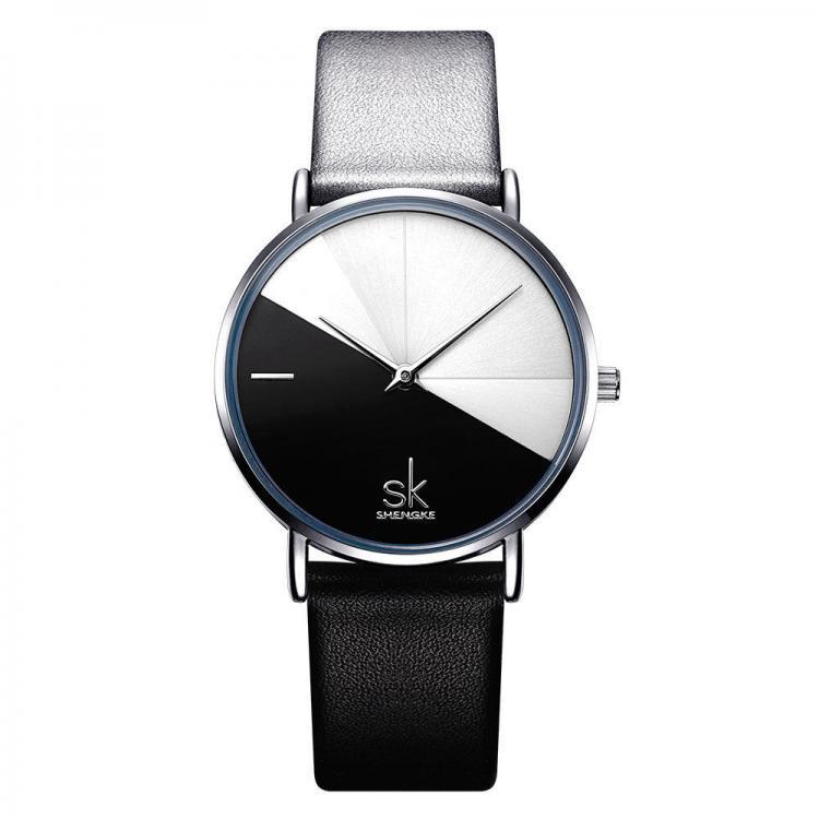 shopping שעונים לאישה SKENGKE SK K0095 Leather Band Irregular Clock Dial Women Fashion Quartz Watch