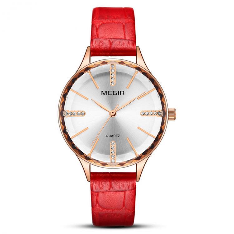 shopping שעונים לאישה MEGIR 4213 Fashion Women Wristwatch Light Luxury Leather Strap Female Quartz Watch