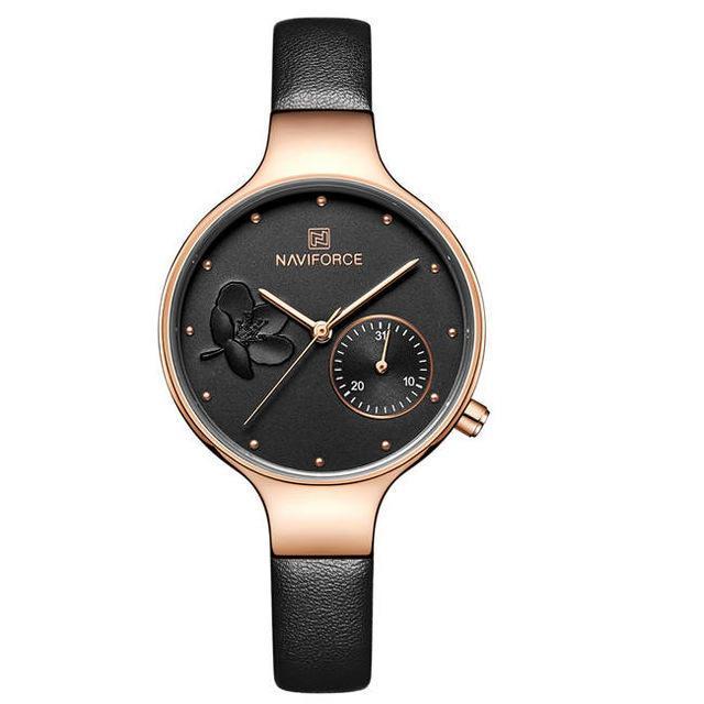 shopping שעונים לאישה NAVIFORCE NF5001 Waterproof Elegant Women Wrist Watch Genuine Leather Strap Quartz Watch