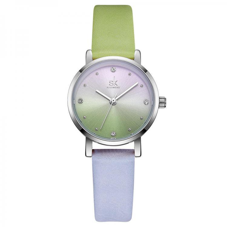 shopping שעונים לאישה SHENGKE SK K8029 Fashion Color Gradient Leather Strap Luxury Women Crystal Dial Quartz Watch