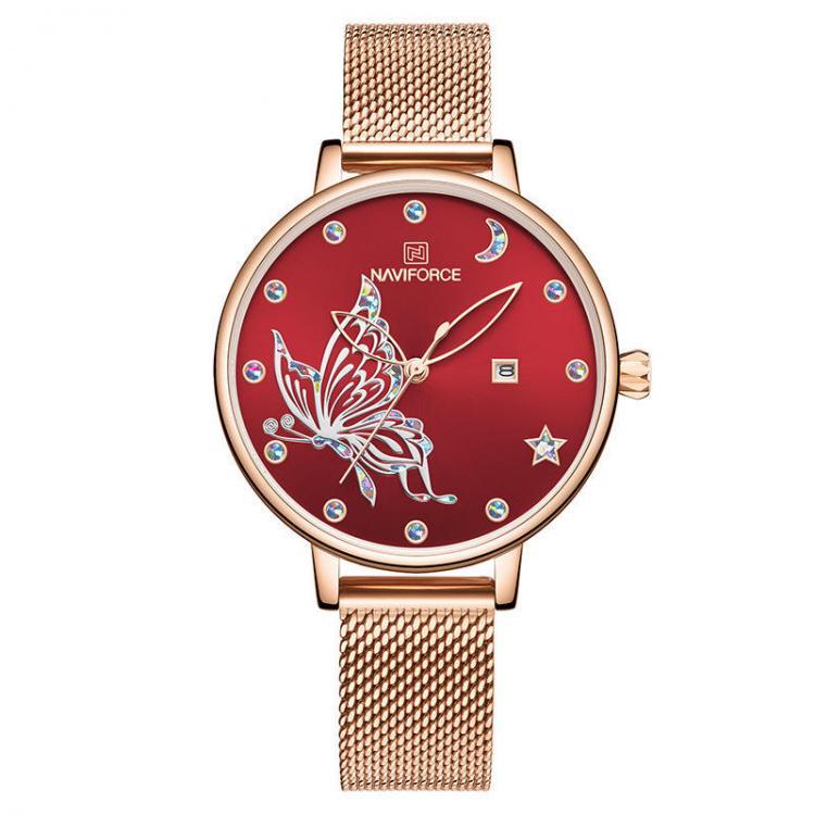 shopping שעונים לאישה NAVIFORCE 5011 Mesh Steel Band Ladies Wrist Watch 3ATM Waterproof Dress Quartz Watch