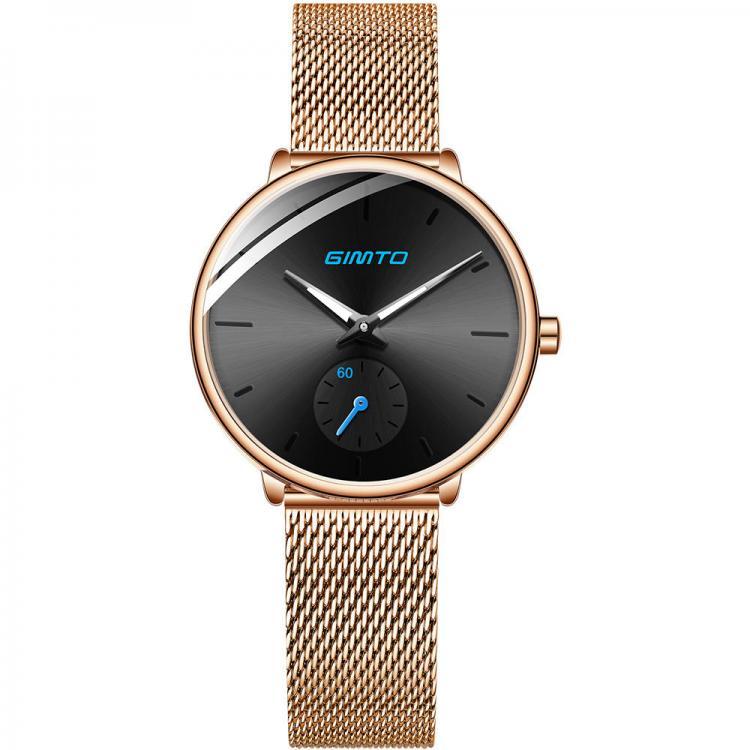 shopping שעונים לאישה GIMTO GM270 Simple Two-pin Design Dial Rose Gold Mesh Steel Strap Fashion Women Quartz Watch
