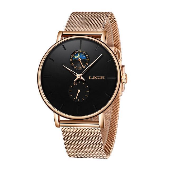 shopping שעונים לאישה LIGE 9955 Moon Phase Date Display Ladies Wrist Watch Waterproof Full Steel Quartz Watch