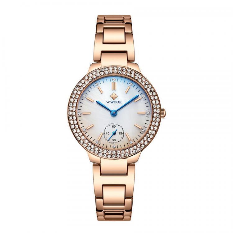 shopping שעונים לאישה WWOOR 8854 Crystal Casual Style Ladies Wrist Watch Stainless Steel Band Quartz Watches