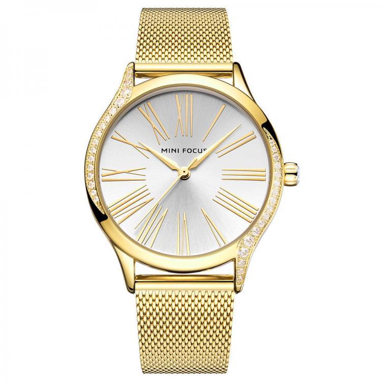 shopping שעונים לאישה MINI FOCUS 0259L Casual Style Crystal Women Wrist Watch Stainless Steel Band Quartz Watch