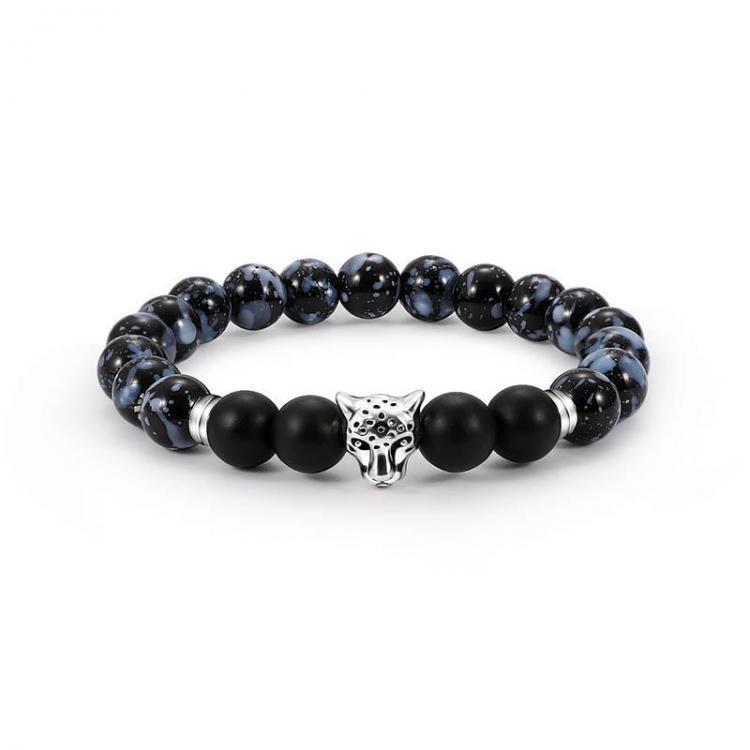 shopping תכשיטים לגבר Fashion Men's Beads Bracelet Leopard Charm Natural Stone Adjustable Bracelets