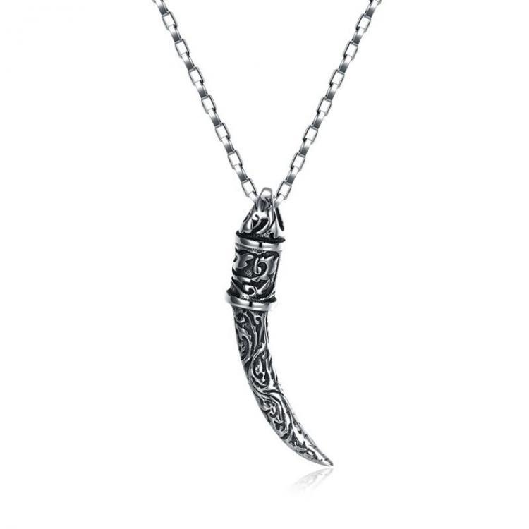 shopping תכשיטים לגבר Punk Titanium Steel Vintage Ivory Emboss Pendant Sweater Chain Trendy Necklace for Men