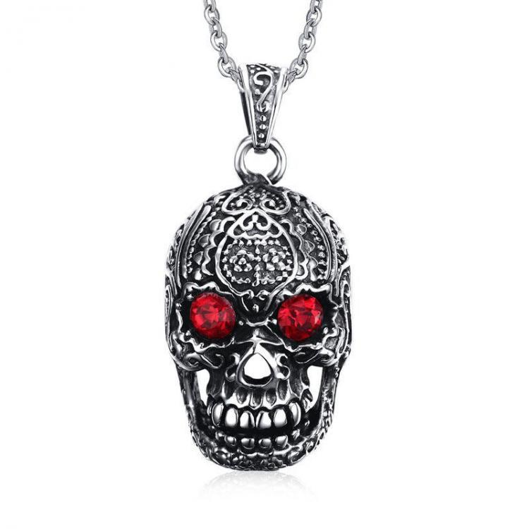 shopping תכשיטים לגבר Fashion Men's Jewelry Titanium Steel Chain Red Eye Skull Pendant Necklace for Men