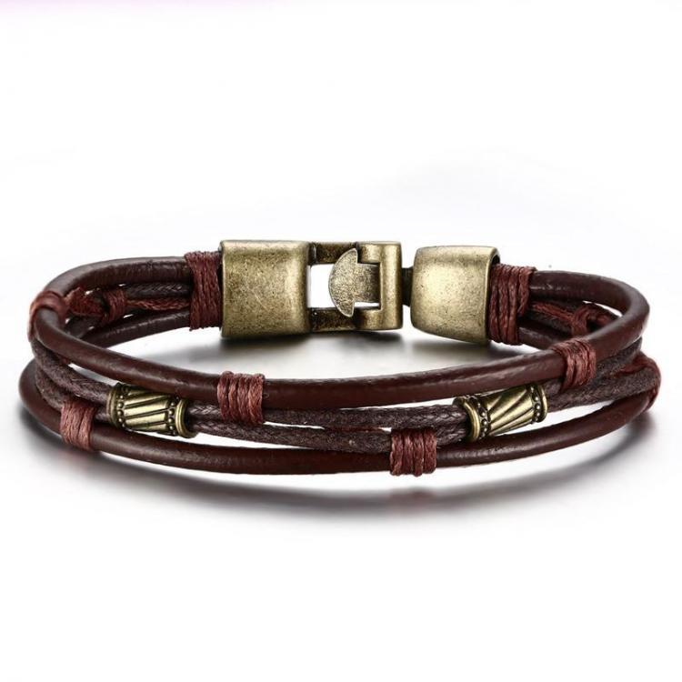 shopping תכשיטים לגבר Vintage Multilayer Bracelets Antique Copper Mental Waves Leather Bracelet For Men