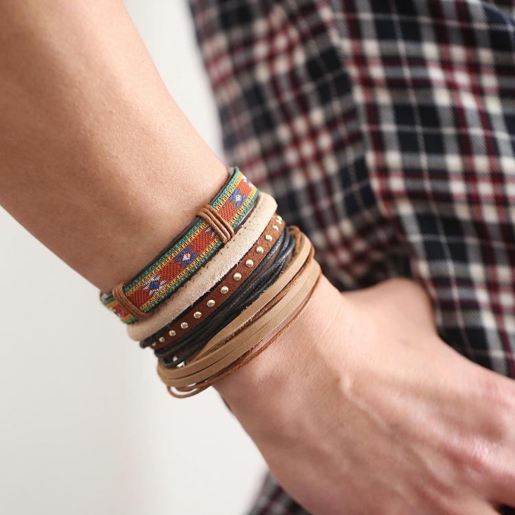 shopping תכשיטים לגבר Casual Unisex Multi Bracelet Adjustable Woven Leather Bracelets for Men Gift for Him Her