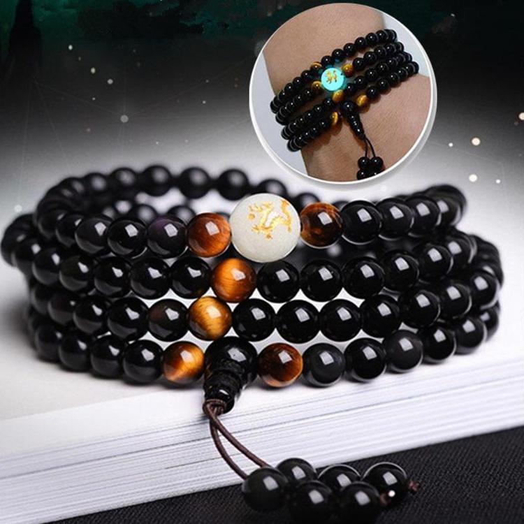 shopping תכשיטים לגבר 108 Beads Black Onyx Luminous Yoga Dragon Mala Bracelet Multilayer Vintage Beaded Bracelet
