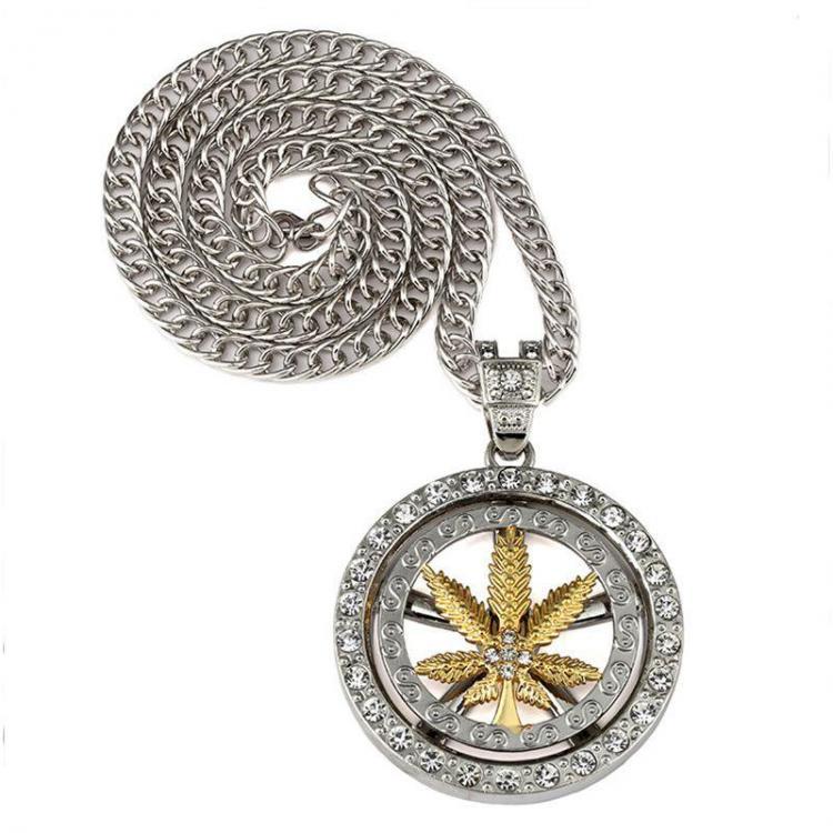 shopping תכשיטים לגבר Hip Hop Spinning Snake Chain Marijuana Gold Leaf Pendant Necklace Wholesale for Men